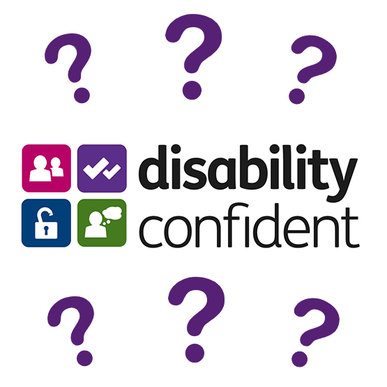 the Disability Confident logo with question marks around it