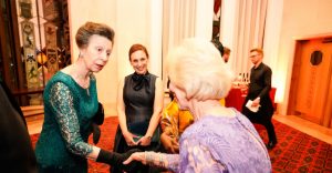 Purple board member Pat Gaudin meeting Princess Anne at the BQF Awards 2018.