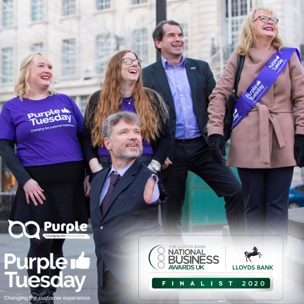 Charlene, Nikita, Mike, Phil and Dianne watching the Piccadilly Lights turn Purple for Purple Tuesday.
